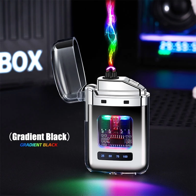 63% OFF Transparent shell electronic spark lighter with LED lights, battery level display, double arcs