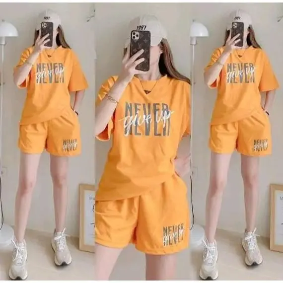 20% OFF 9558-Waffle Comfort Fabric Never give Up T-Shirt/ Terno Short w/two Pockets (L-XXL) Fashion Clothing Womenswear Style