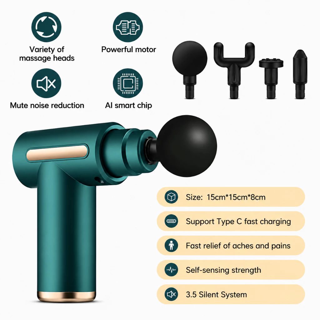 59% OFF Portable Massage Gun Electric Muscle Massager 6 Speed Adjustable 4 Heads Quiet Deep Tissue Therapy