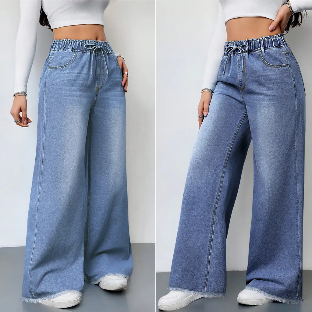 48% OFF Korean Style Baggy Jeans for Women Wide Leg Straight Cut Drawstring Maong Pants 6 Colors