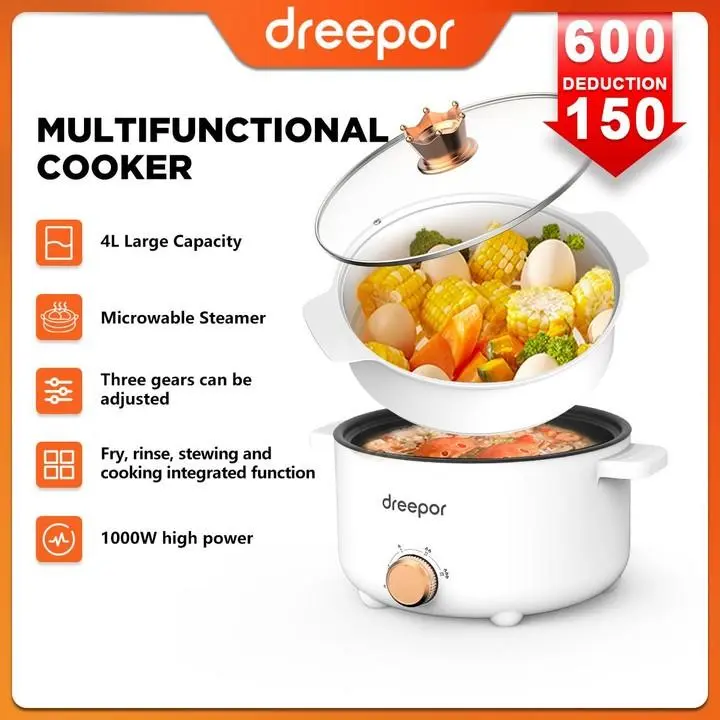59% OFF【COD】Dreepor Multifunctional Electric Cooker Free Steamer Rice Cooker Small hot pot Cooker Non Stick Pan 2L 3L 4L 6L No free kettle