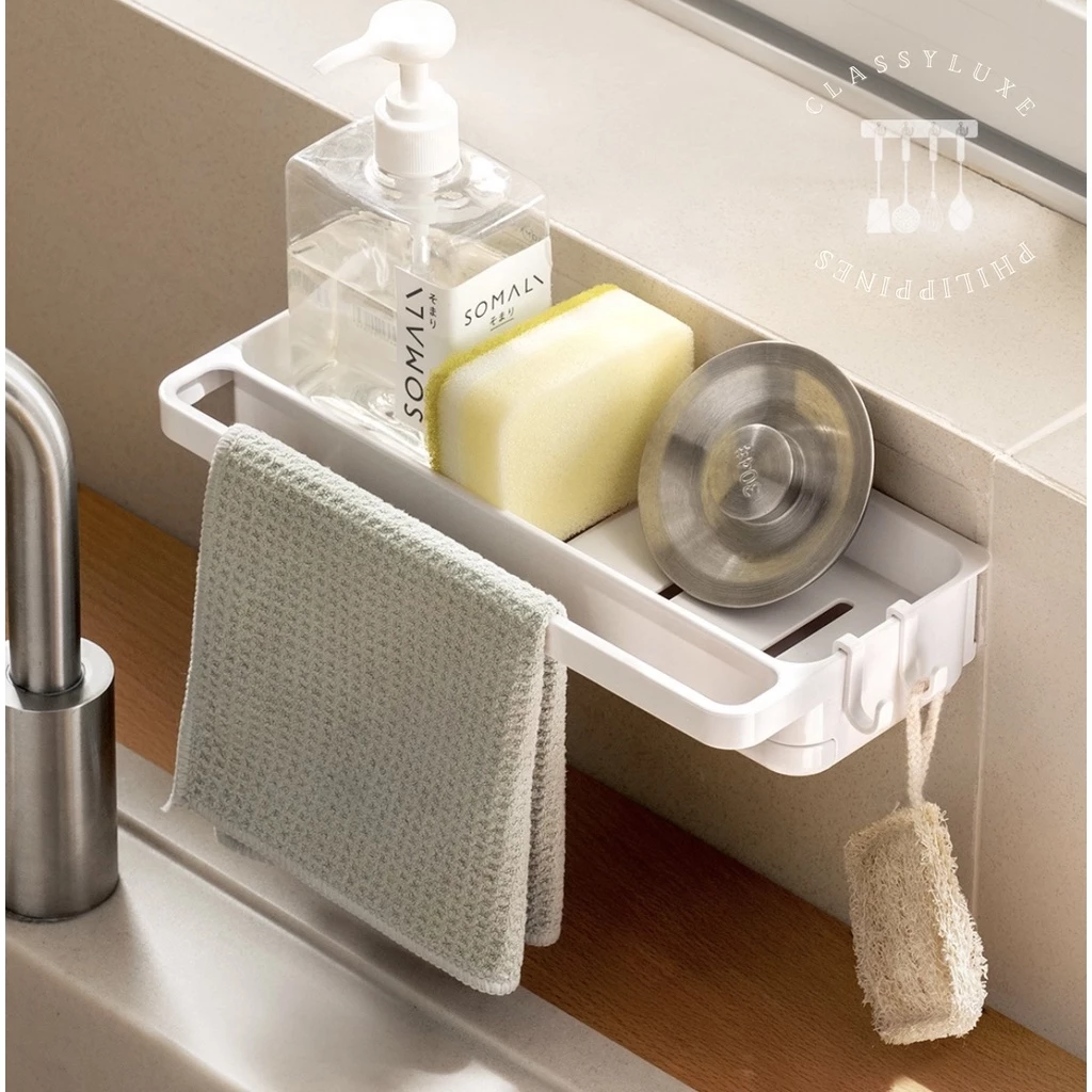 46% OFF Classy Luxe Kitchen Drain Rack Sink Wall-mounted Shelf Household Dishcloth White Storage Shelf Rack