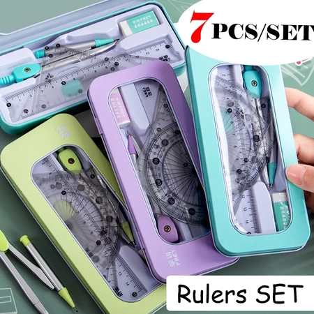 63% OFF 7pcs/Set Geometry Compasses//Triangle Ruler/Ruler/Protractor Exam Drawing Math Learning Tools Set For Students Engineering Drawing