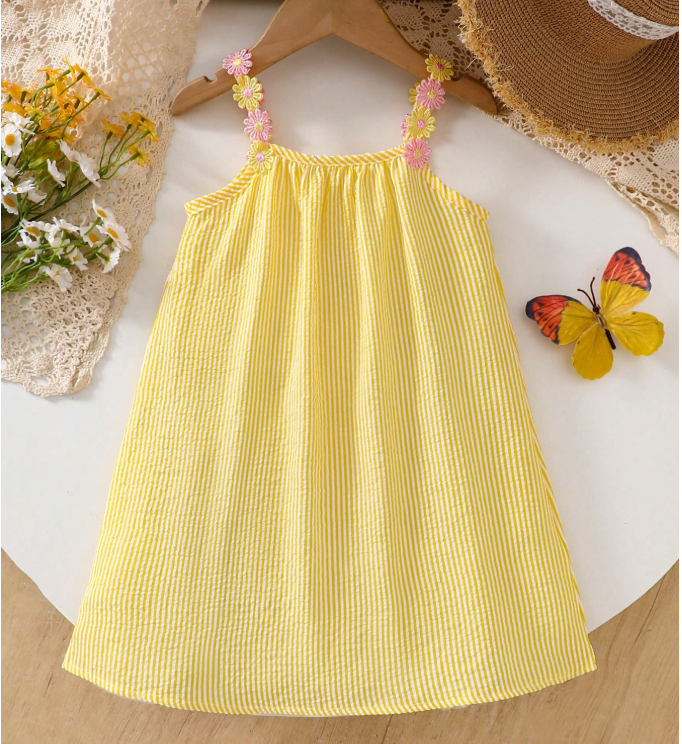 5% OFF Young Ladies Floral Strap Loose Casual A-Line Striped Sleeveless Dress, Suitable For Holiday, Beach, Summer