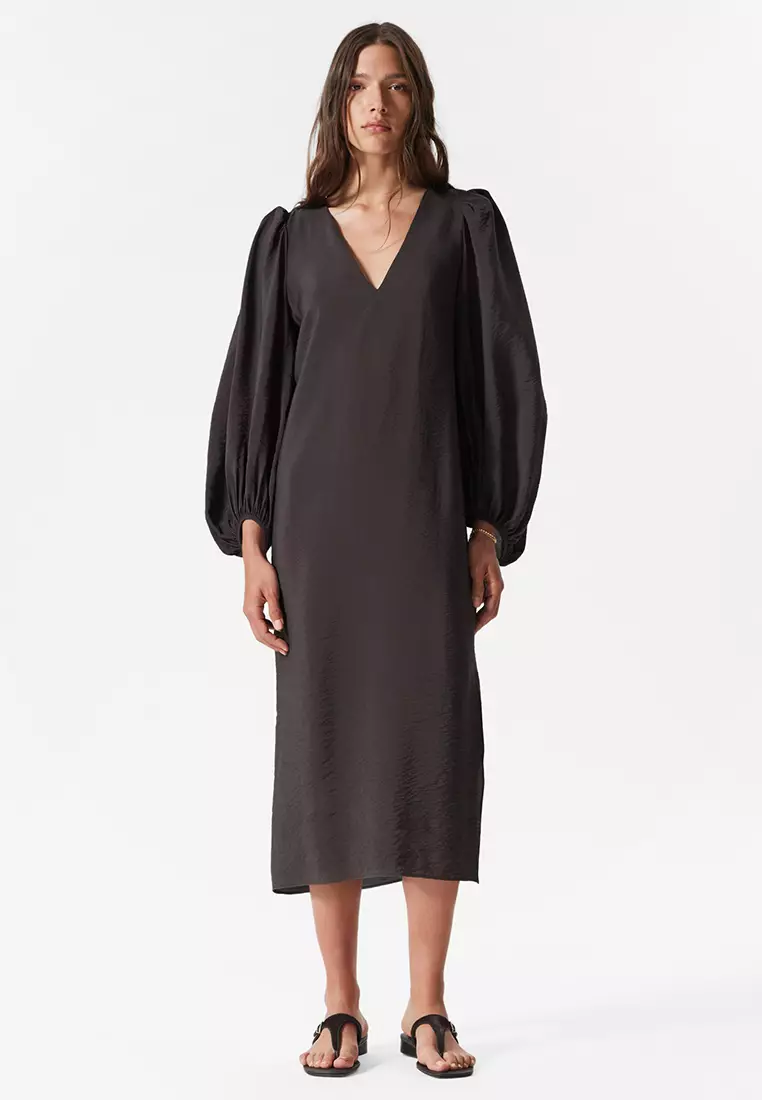 50% OFF & Other Stories Puff-Sleeve V-Neck Midi Dress