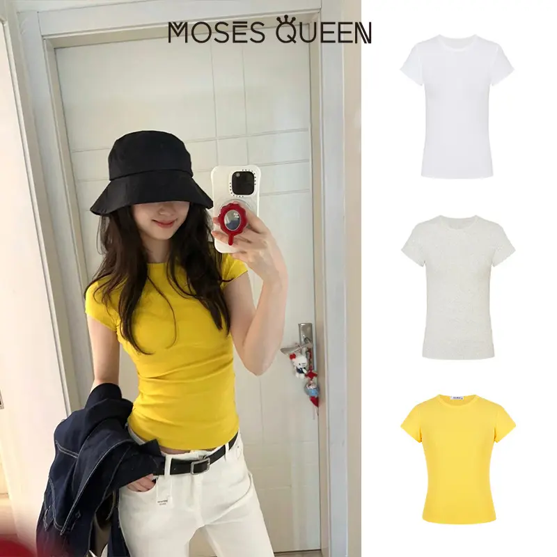 77% OFF Women’s slim-fit T-shirt with a queen-style dropped shoulder, new for Summer 2025, short sleeves, hot girl style, solid color #62126