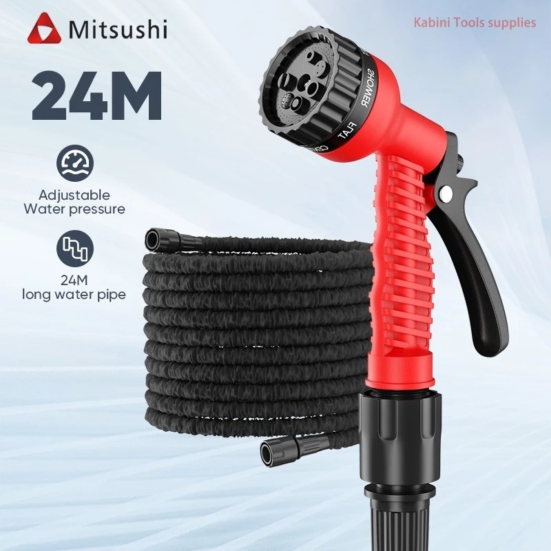 40% OFF Mitsushi 25/50/75/100FT Water Gun Telescopic Spring Hose Car Wash Garden Hose With 6-mode Spray Gun
