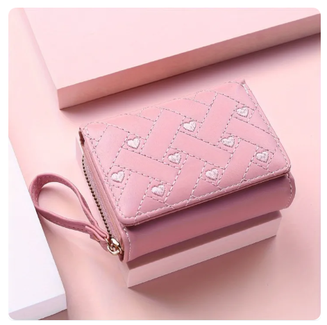44% OFF Women Heart Embroider Wallet Premium PU Leather Tri-fold Coin Purse Female Multi-Card Short Wallet