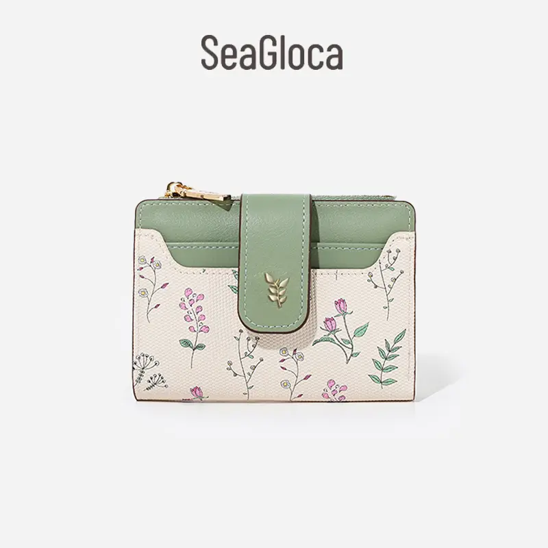 37% OFF SeaGloca New Fashion Niche Simple Classic Print Floral Fresh Zipper Bifold Short Wallet For Woman No. 1845