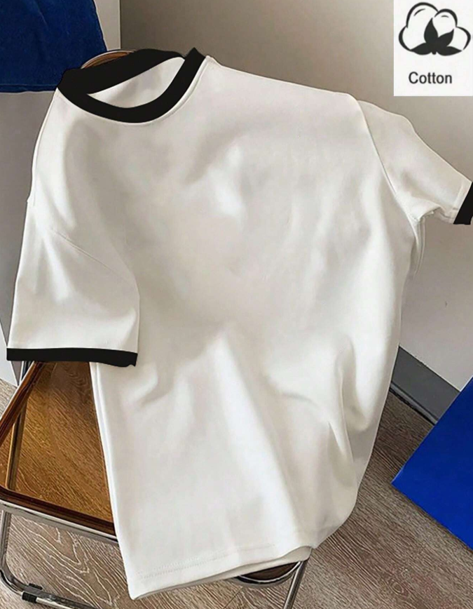 14% OFF Manfinity Joysei Men Short-Sleeved T-Shirt With Contrast Color And Edging For Casual And Everyday Spring And Summer, For Going Out, For Friends