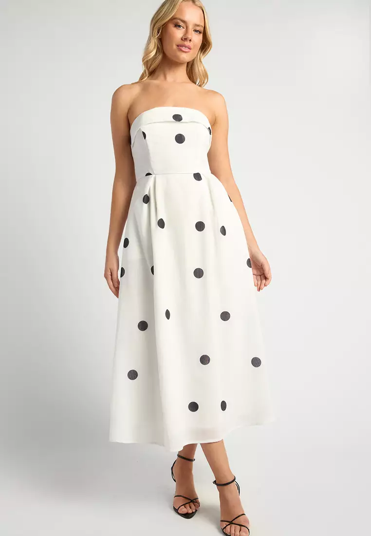 86% OFF Style State Polkadot Folded Neckline Midi Dress With Pockets