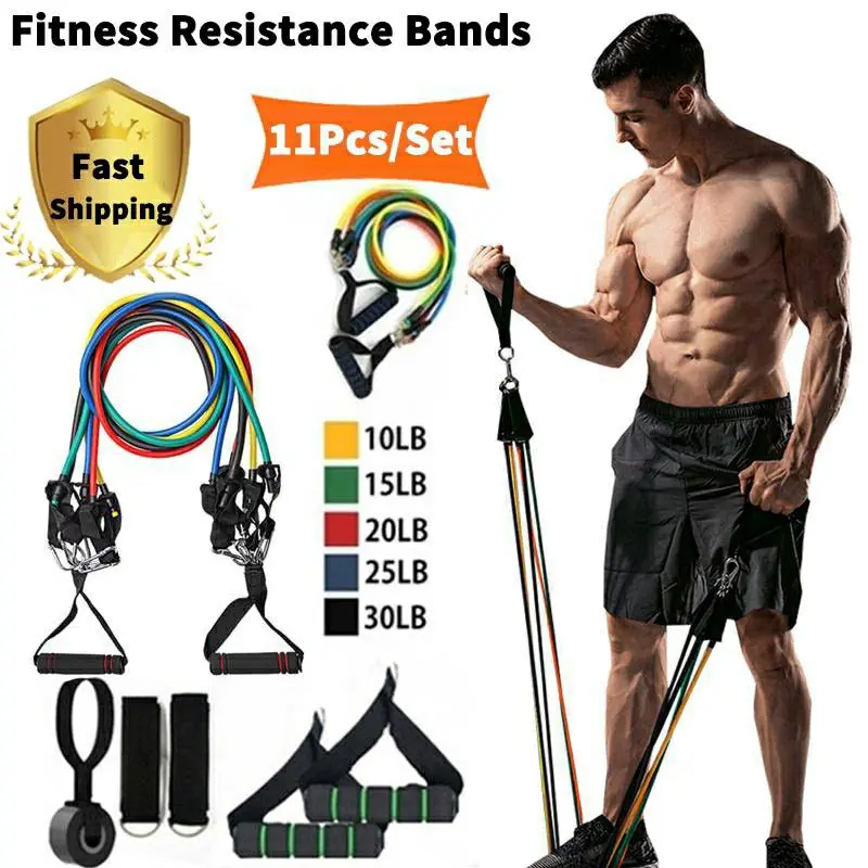 29% OFF 11 PCS SET TENSION BAND 100 Pounds Resistance Rope Body Workout Yoga Fitness Exercise Muscle Training