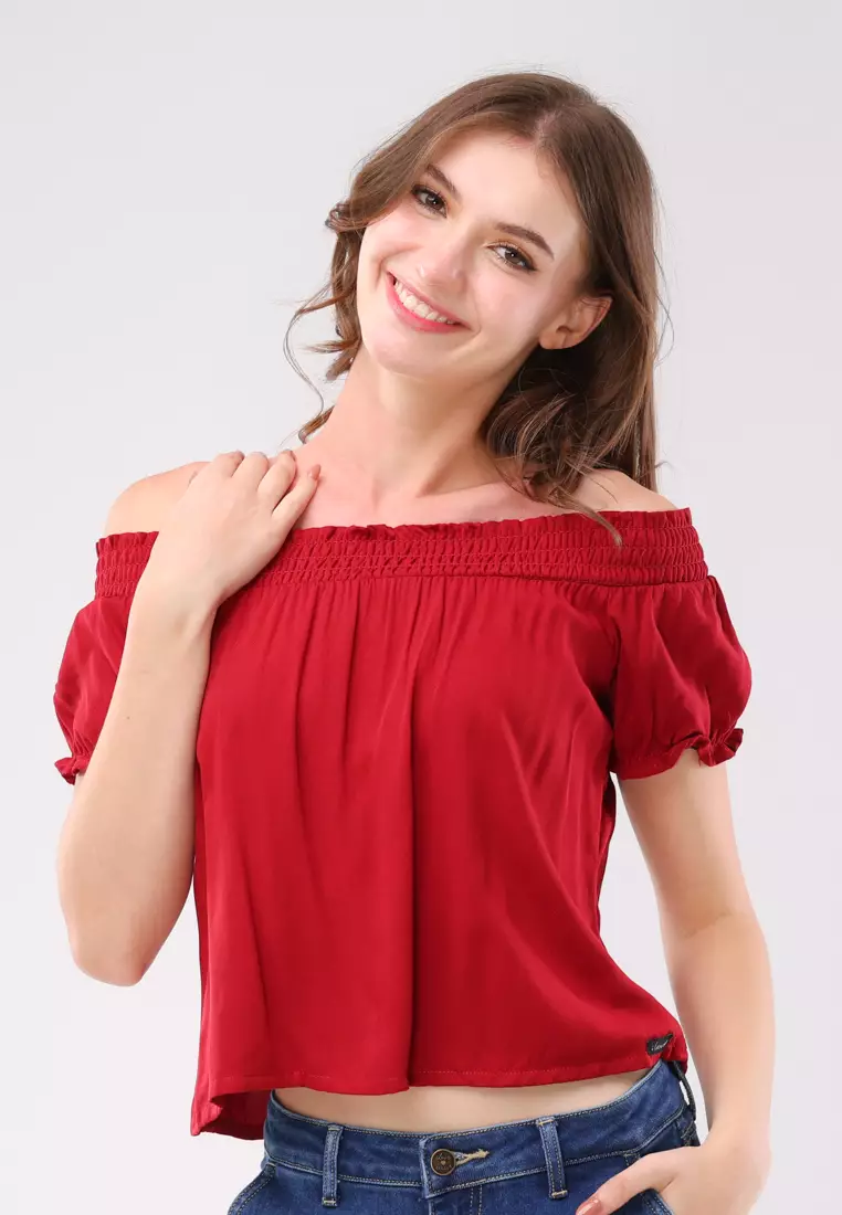 79% OFF Single Twill Woven Short Sleeves Blouse