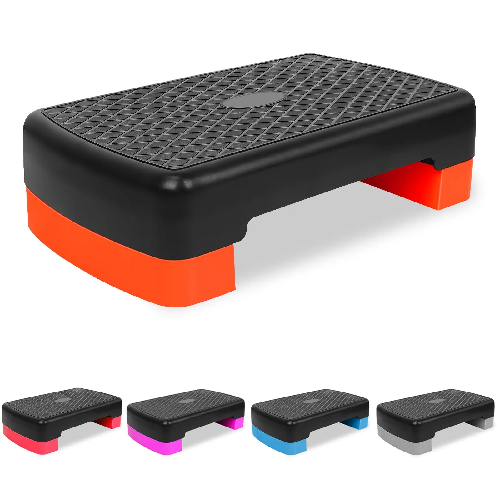 18" Aerobic Exercise Step Platform with 2 Risers, Height-Adjustable 4"-6" Step Aerobics Platform Fitness Equipment Stepper