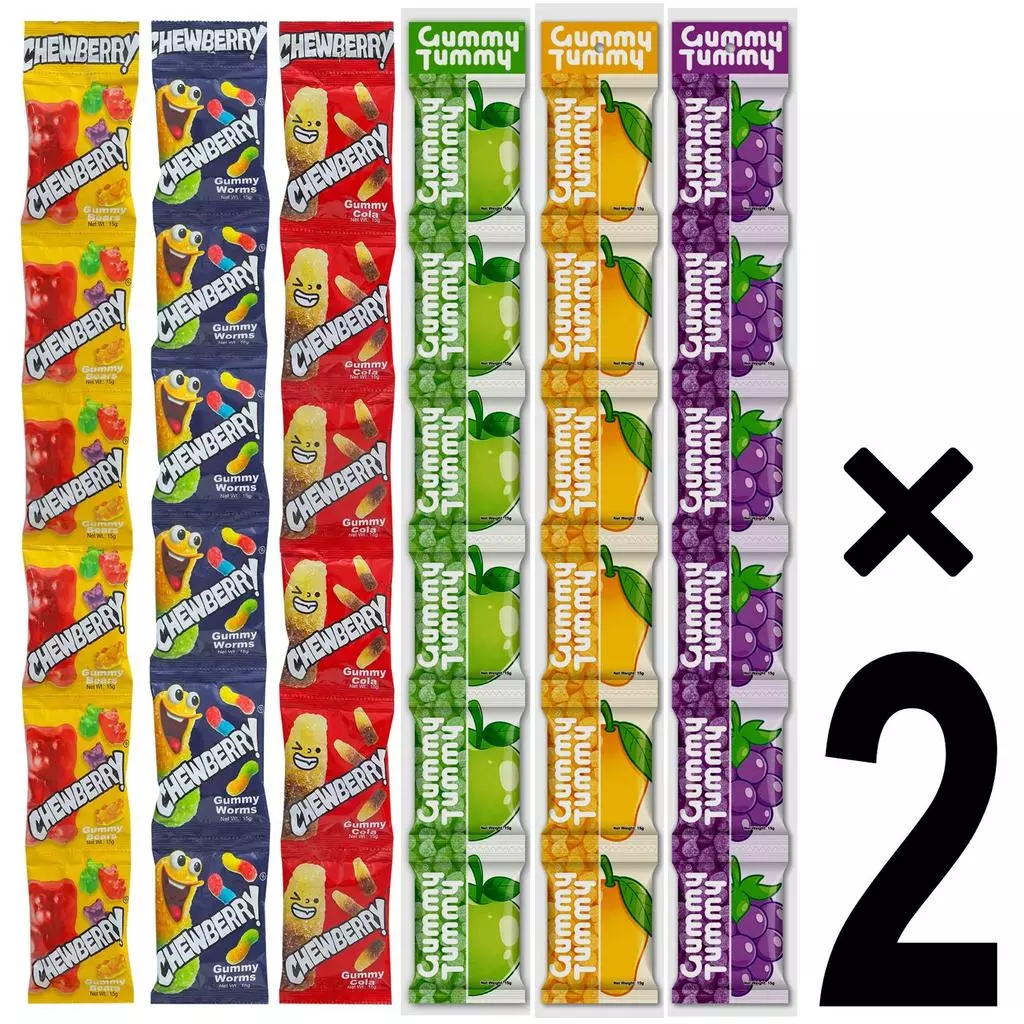 34% OFF [Wholesale Bundle] Chewberry Gummy Tummy B6T6 Gummy Worms Bear Cola Apple Mango Grape 72 packs