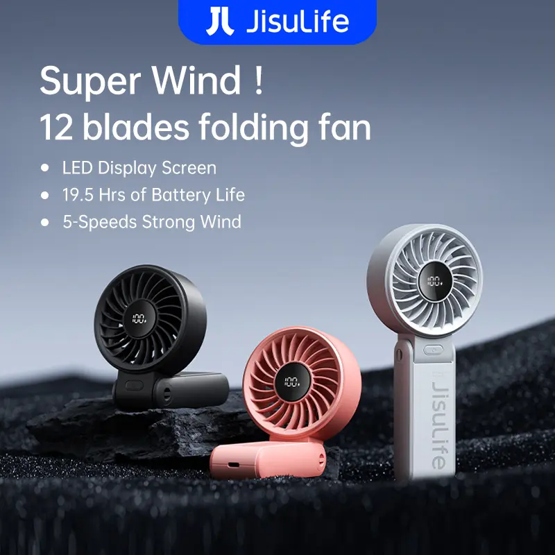 50% OFF JISULIFE Handheld Fan Life7 Mini Fan Portable Rechargeable Electric Fans 3600/5000mAh Battery Foldable USB With 5 Gears Strong Wind For Summer School Small Fans