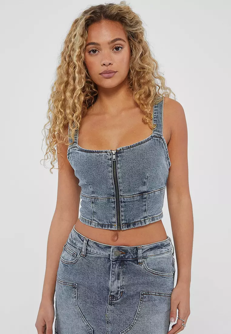 70% OFF Originals Zip Bustier Denim Top