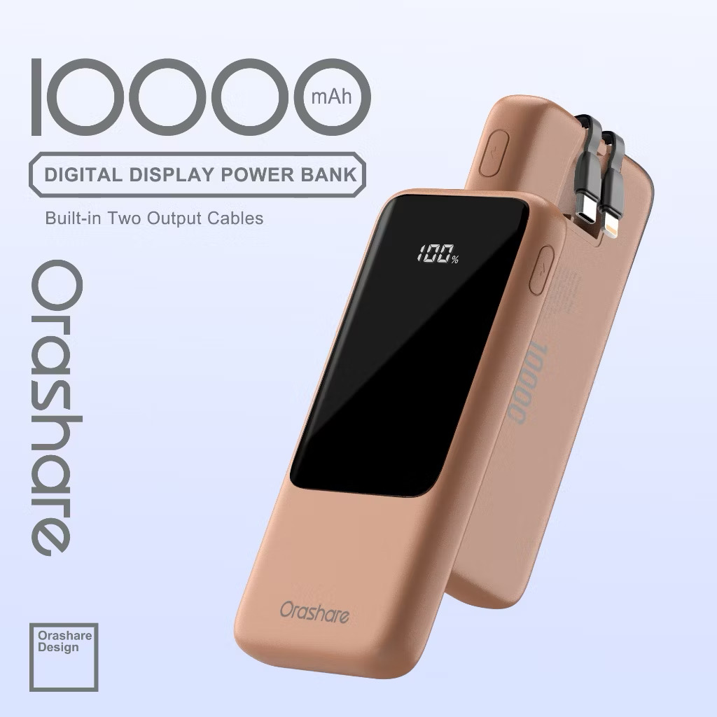￼Orashare OH10 Powerbank 10000mAh With Built in Dual Cable Slim and Portable Fast Charging 3 Output
