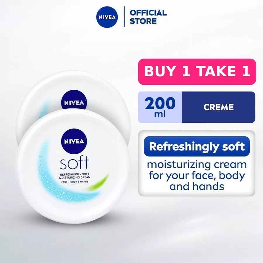 50% OFF BUY 1 TAKE 1 NIVEA Soft Moisturizing Cream for dry skin, for face and body, 200ml