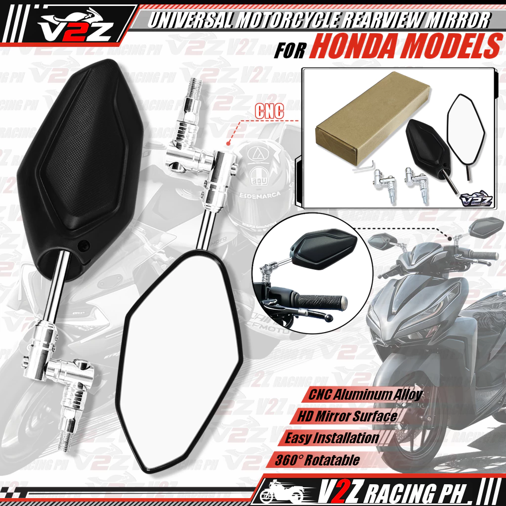 50% OFF V2Z Side Mirror For Honda Motorcycle 360 Rotation Universal CNC Folding Mechanism Stem All Around