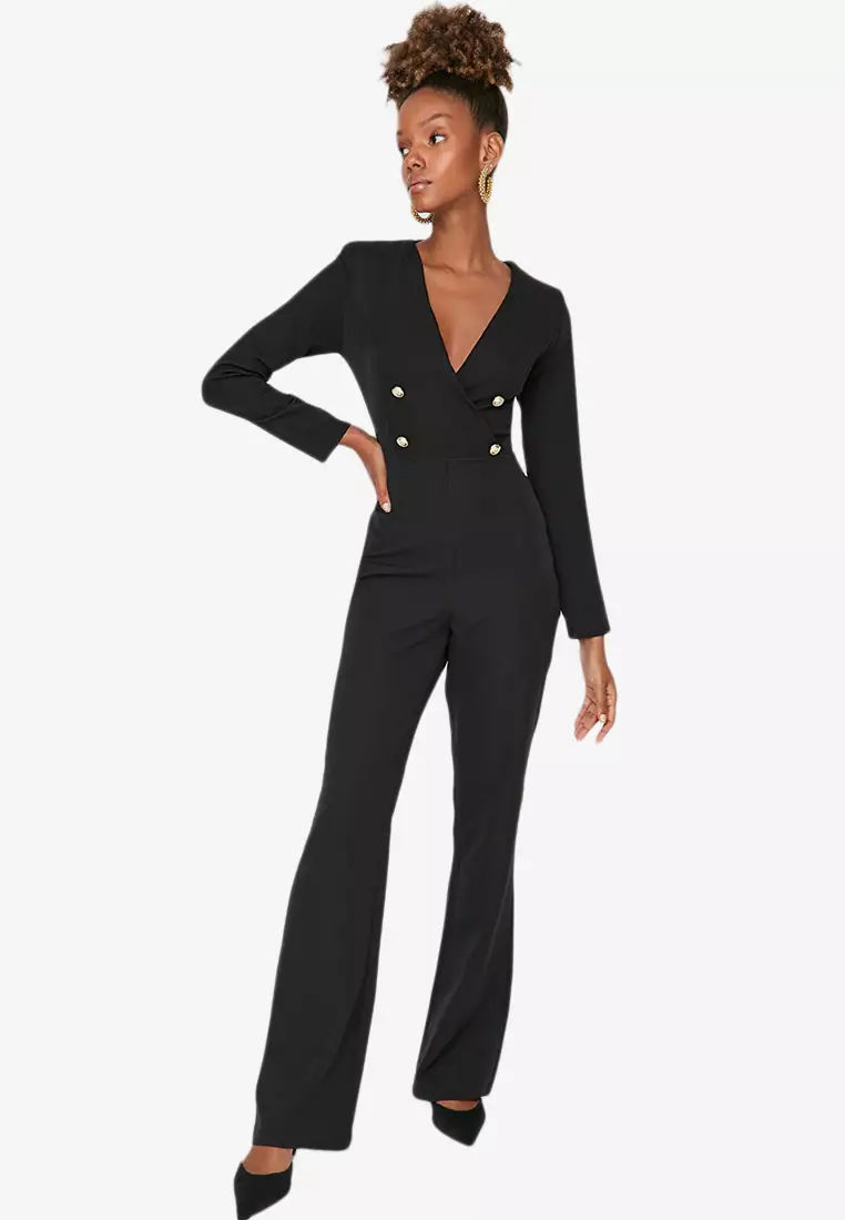 80% OFF Wrap Buttons Jumpsuit