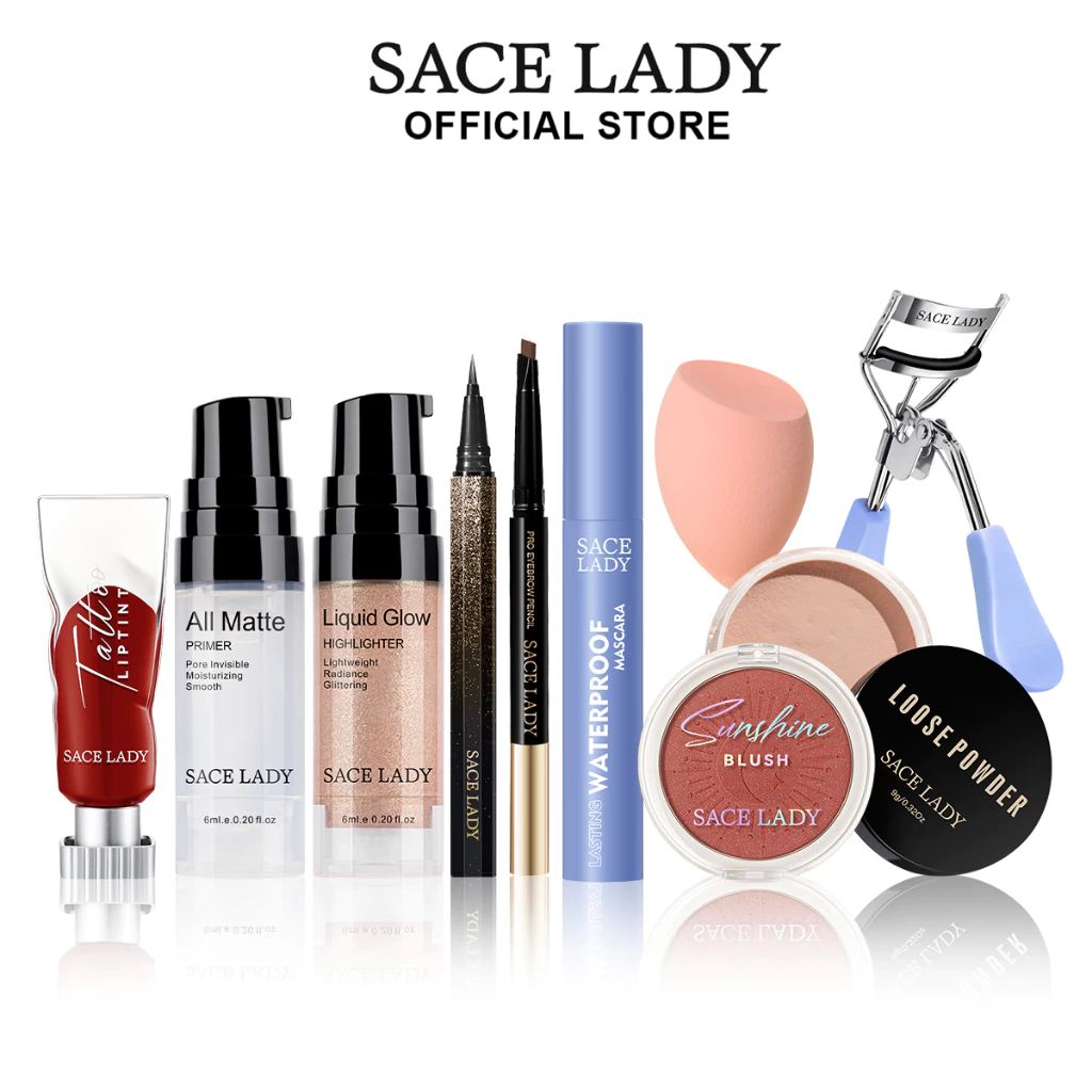 72% OFF SACE LADY Makeup Beauty Set Matte Lipstick Waterproof Mascara Full Coverage Eye Conceal High Pigment Eyeshadow Blush Highlighter