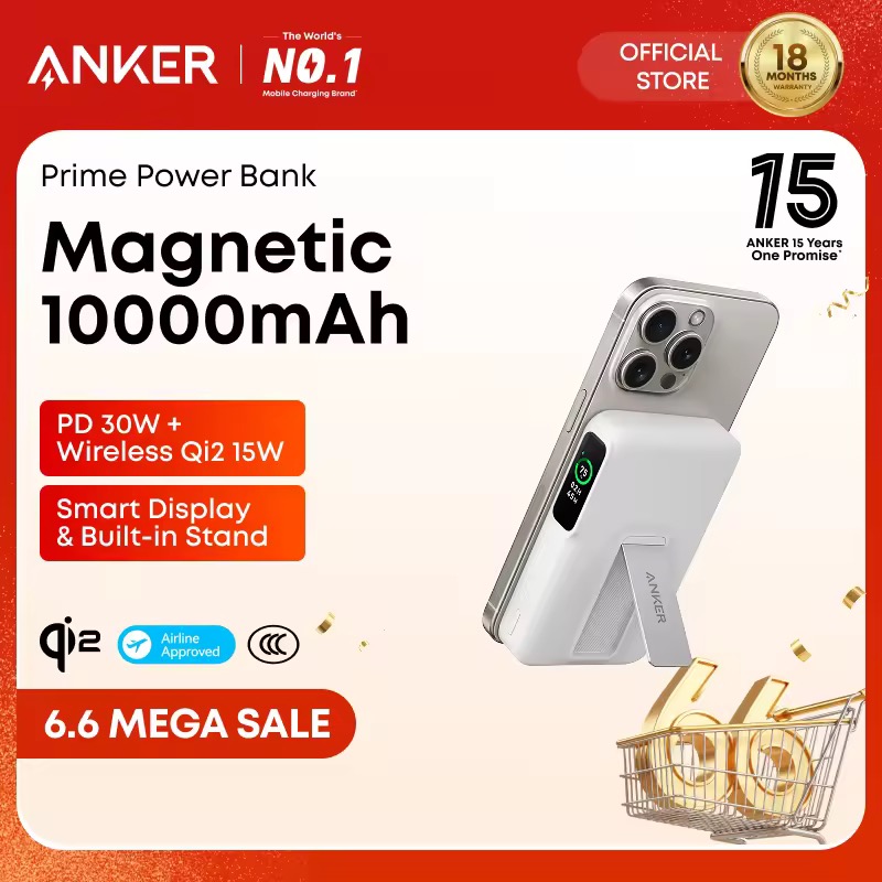 36% OFF Anker MagGo Power Bank Qi2 Certified 15W Ultra-Fast MagSafe-Compatible Portable Charger, 10,000mAh Battery Pack with Smart Display and Foldable Stand, For iPhone 15/14/13/12 A1654