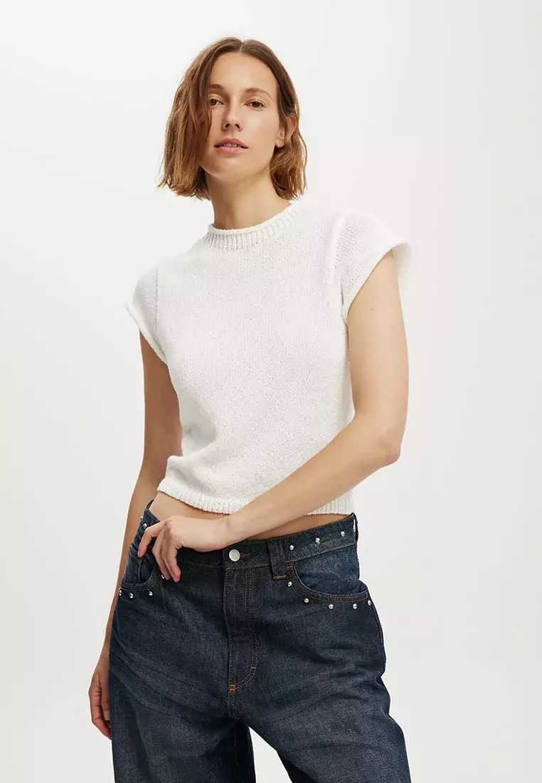 64% OFF Textured Short Sleeve Knit Top