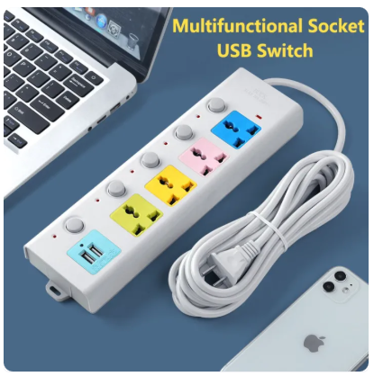 50% OFF High Quality Power Strip with 4 Charging Port and Independent Switches Socket Perfect from Household Use