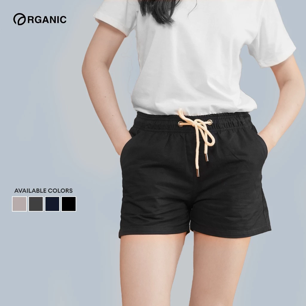 63% OFF Organic Twill Shorts for Women with Side Pockets Drawstring Korean Above the Knee Plain Shorts
