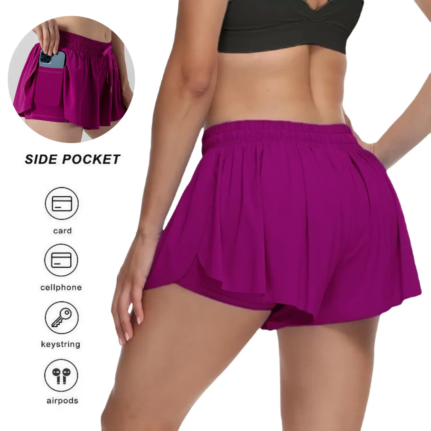 55% OFF Women’s Colorful Ice Silk Sports Shorts with Pocket – Anti-Exposure, Fake Two-Piece Design for Running, Yoga, Fitness, Tennis, and Cycling