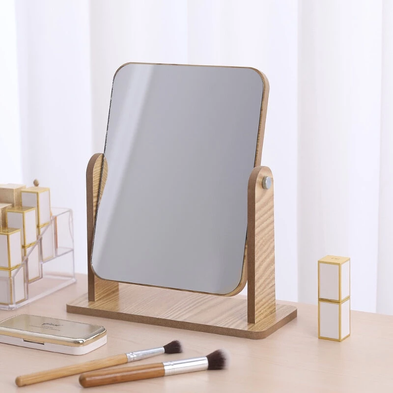 65% OFF Wooden Mirror 360 Degree Portable Adjustable Makeup Mirror Table Desk Mirror Bathroom Living Room