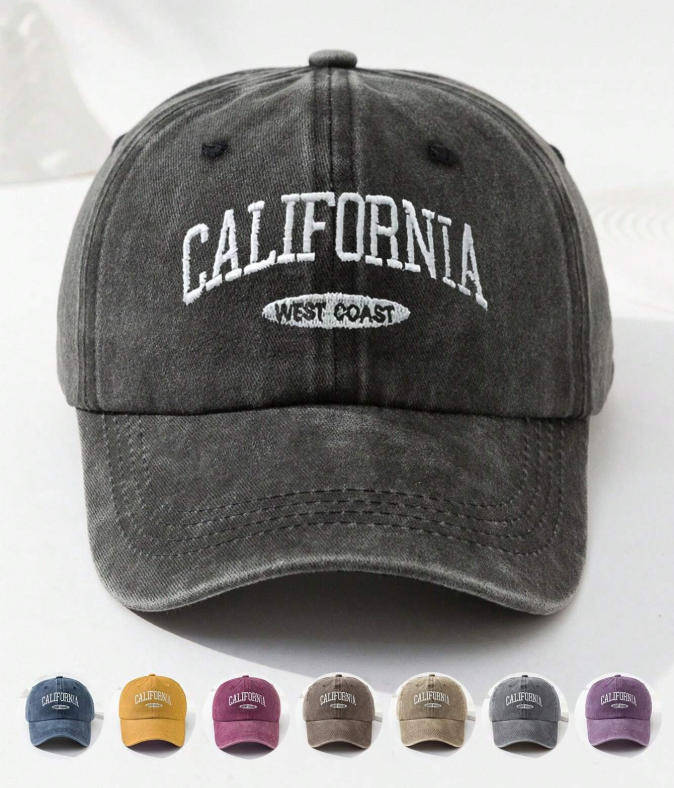 5% OFF MAKEFGE 1pc Unisex Outdoor Casual Fashion CALIFORNIA Embroidery Washed UV Protection Adjustable Soft Baseball Cap, Suitable For Daily Matching Halloween