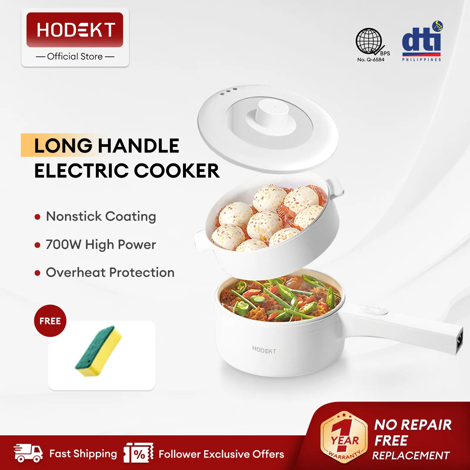 73% OFF [buy 1 cooker get 1 sponge] HODEKT 1.6L 2L Electric Cooker Free with Steamer Multifunctional Electric Cooker electric pan cooker Non-Stick Cooker 700W