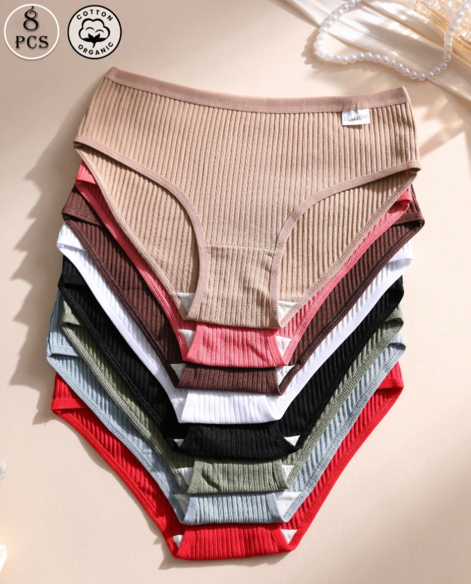 33% OFF 8 PCS Women's Ribbed Cotton Panties Sexy Low Waist Ladies Briefs Comfortable And Breathable Sports Underwear