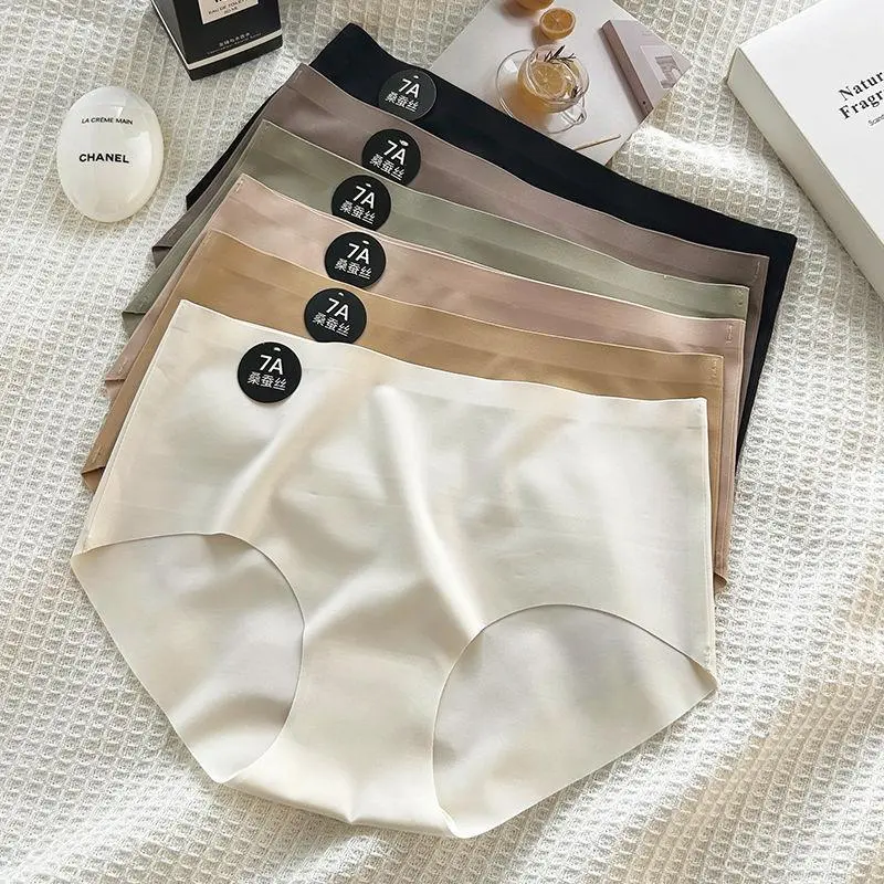 59% OFF 6 pcs Silk Seamless Simple 7A Mulberry Silk Antibacterial Bottom Comfortable Skin-Friendly Mid-Waist Women's Briefs
