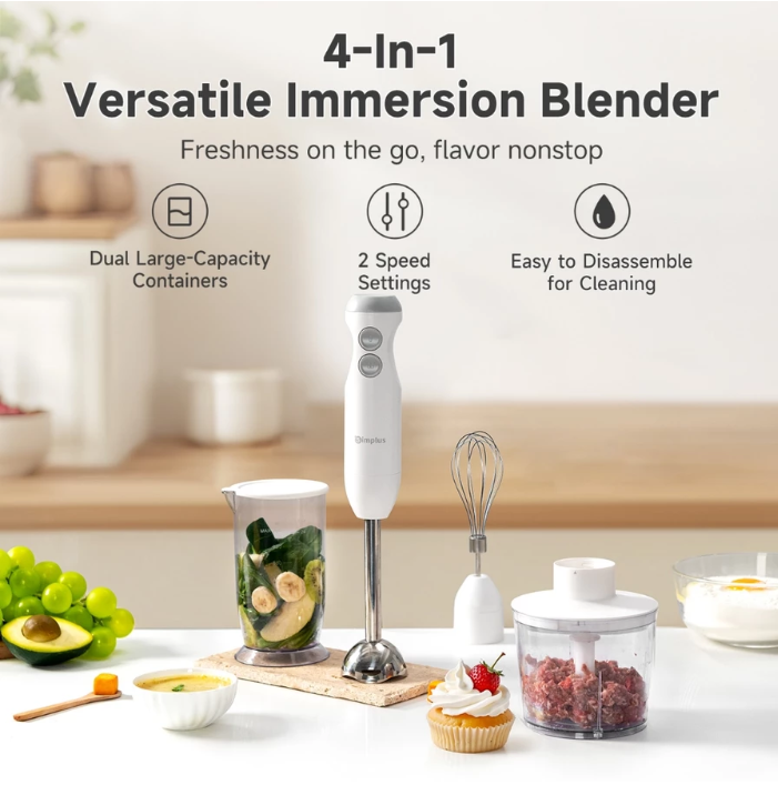 FLASH DEAL Simplus 4 in 1 Hand Mixer Immersion Blender & Food Processor 1L&1.1L