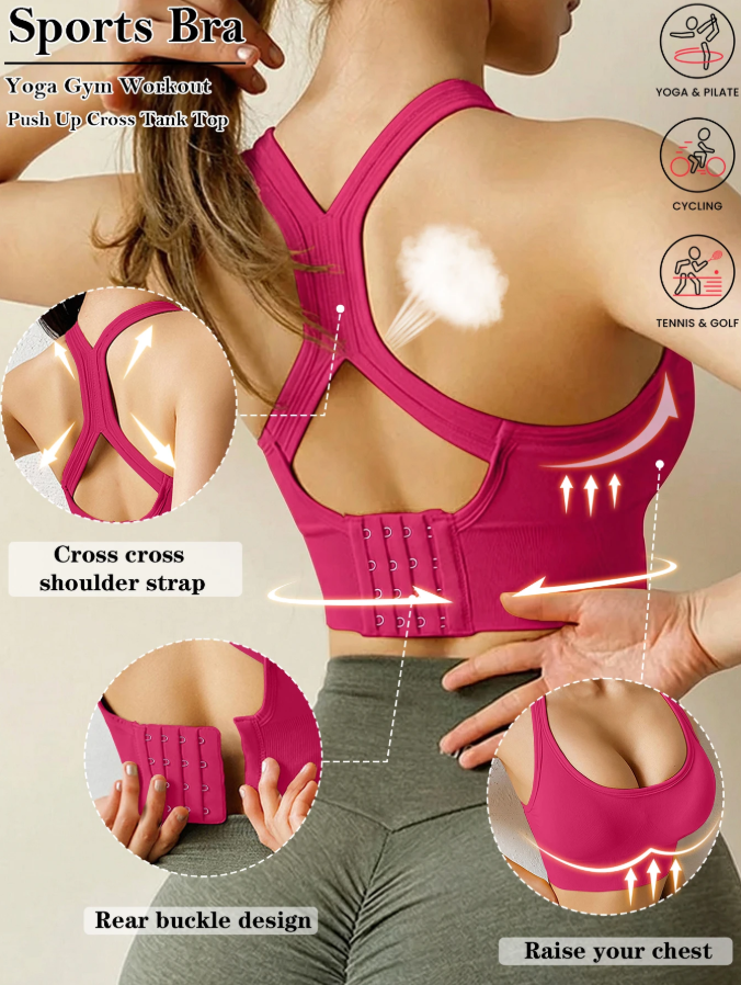 15% OFF Yoga Sports Bra, Wire-Free Fitness Top, Lingerie, Criss-Cross Back Tank, Sports Push-Up Bra, Anti-Shock Running Bra
