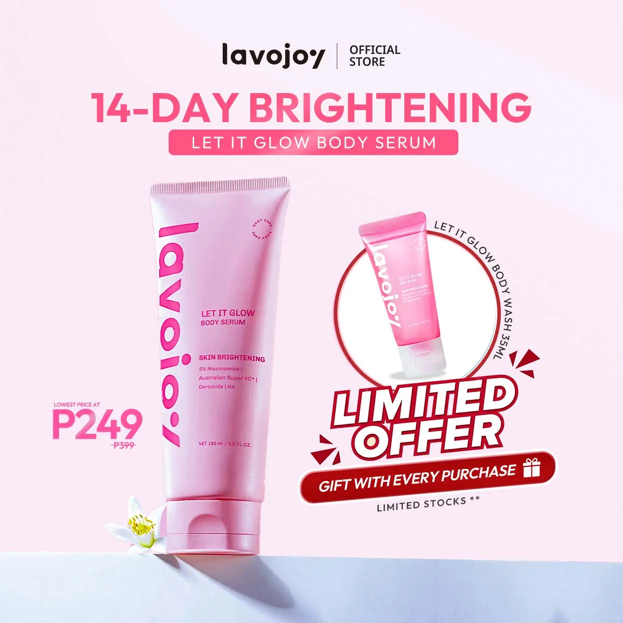 42% OFF【NON-INSTANT WHITENING】lavojoy Let It Glow Body Serum | Dewy and Moisturizing Skin | 180ml
