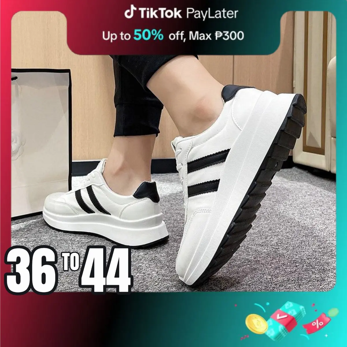 63% OFF MIA_Shoes Comfortable running shoes thick bottom leather materials for men and women white shoes