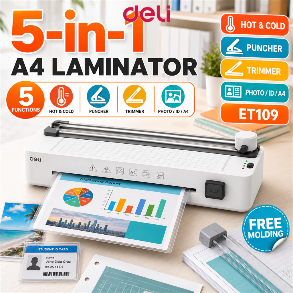 54% OFF Deli 5-in-1 Laminator A4 Laminating Machine Puncher & Trimmer Free Cold/Hot Molding Machine ET109