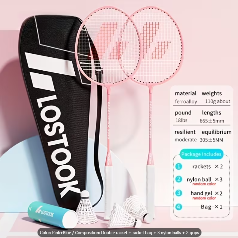 31% OFF Badminton Racket Set, Sturdy and Lightweight, Suitable for Adult Beginners (includes 3 Random Color Nylon ShuttleRoosters + 1 Racket Bag + 2 Random Color Grip Tapes). Sports Equipment with Refined Design, Precise Engineering, Modern Sports Gear