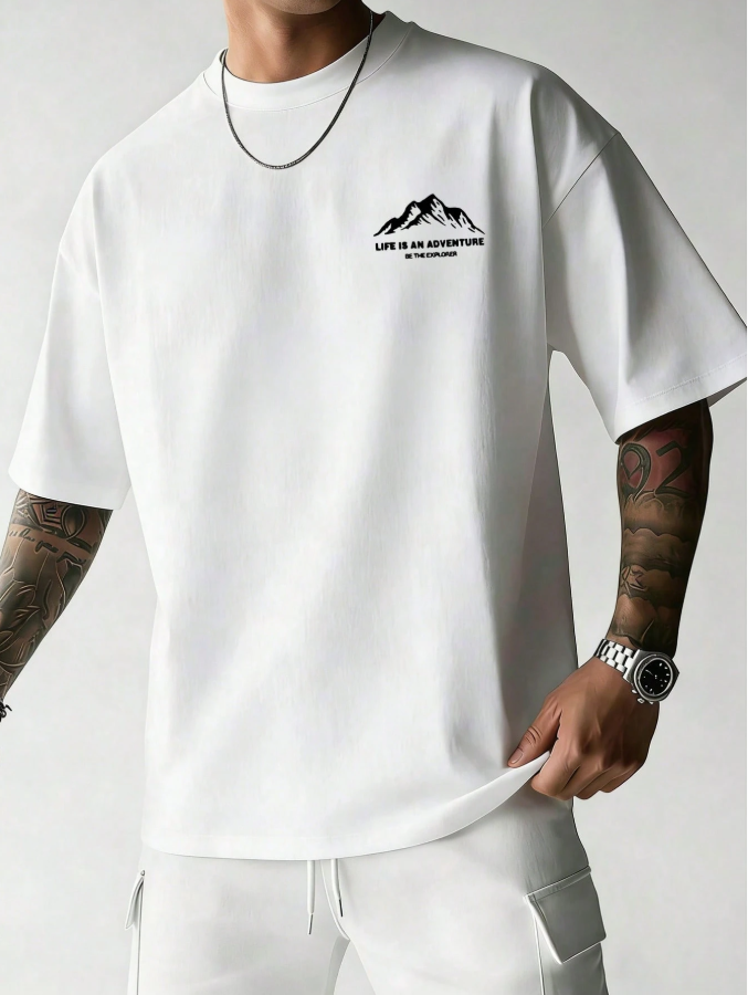 21% OFF Men's Summer Slogan & Mountain Print Round Neck Short Sleeve Casual T-Shirt