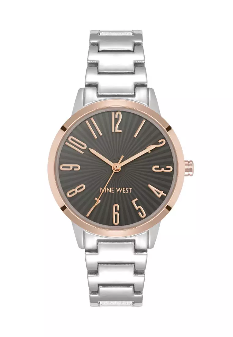 66% OFF Nine West Rose Gold Two-tone Round Watch with Gray Dial and Stainless Steel Strap