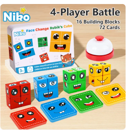65% OFF NIKO 72pcs Cards Wooden Face Changing Educational Magic Cube Building Blocks Kids Puzzle Board Game