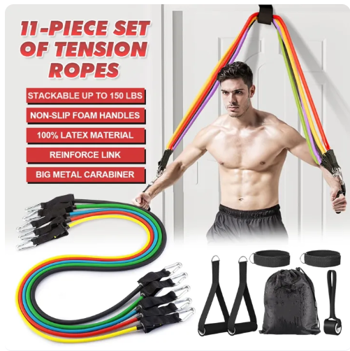 6% OFF 11-piece Tension Band 100 Pounds Resistance Rope Body Workout Yoga Fitness Exercise Muscle Training