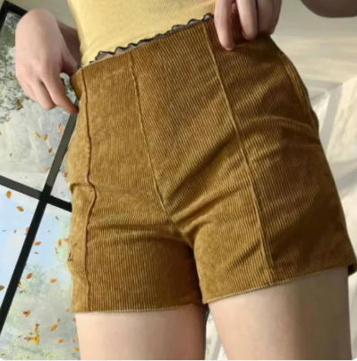 48% OFF Corduroy Lady Shorts(High Waist) Plain Corduroy Womenswear Comfortable Garterized with 2 Pockets