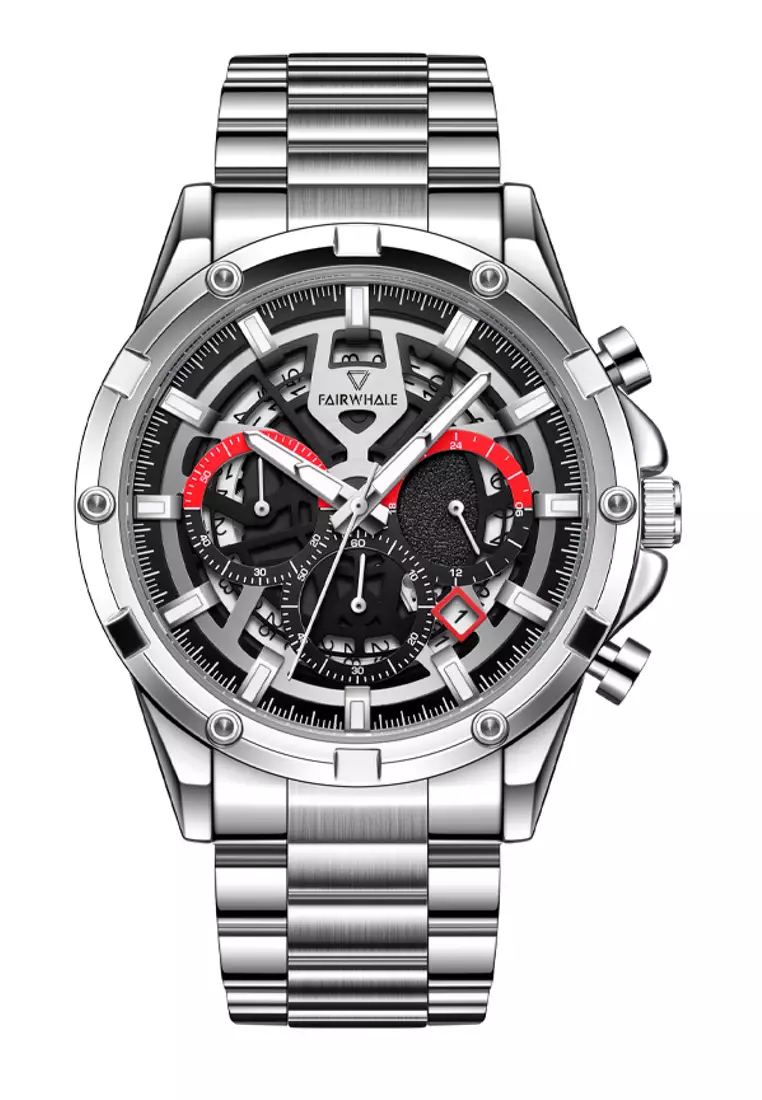 75% OFF Unisex Stainless Steel Quartz Chronograph Watch, Black Dial, 43mm, Stainless Steel Bracelet
