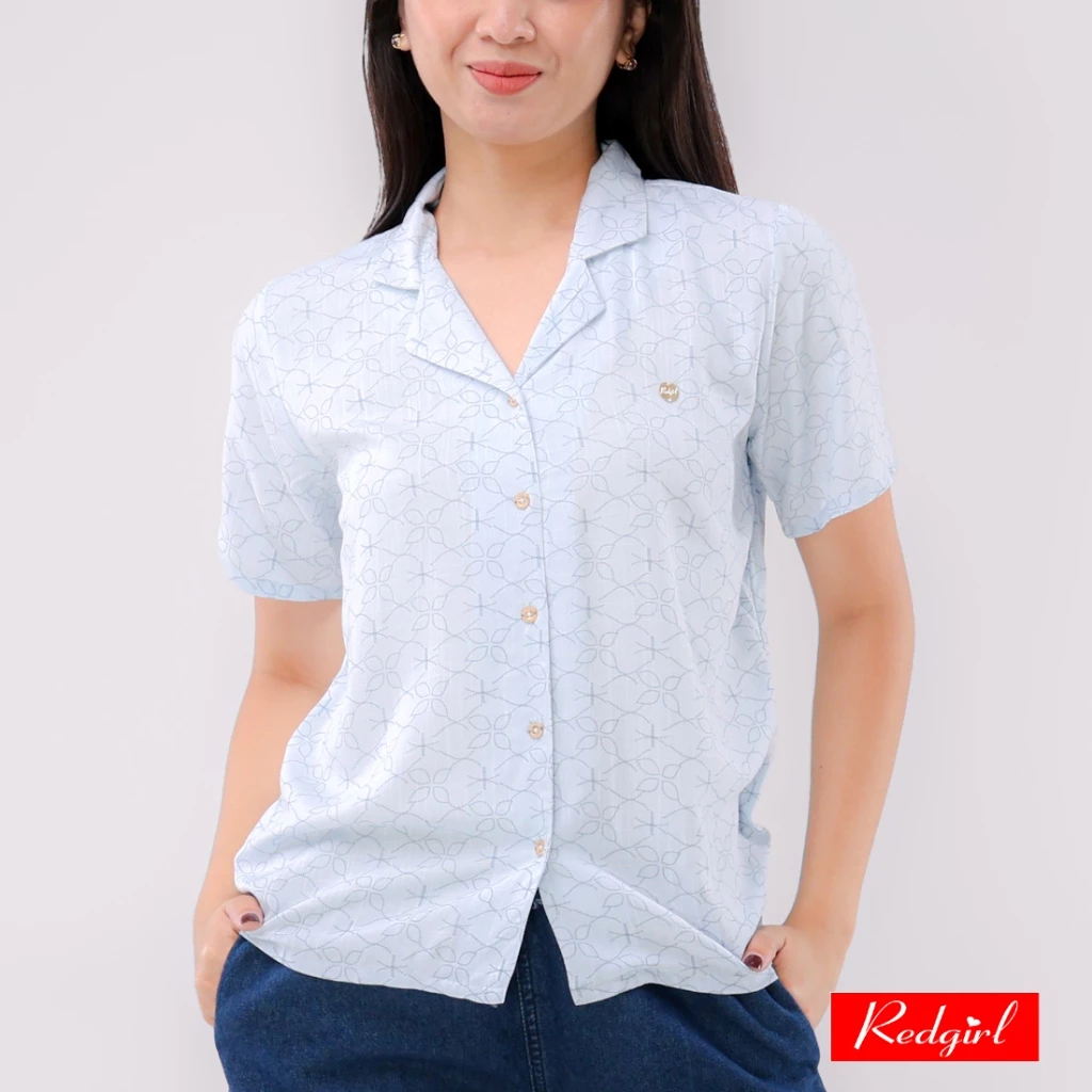 61% OFF Redgirl Printed Soft Linen Short Sleeves Collared Lapel Blouse RSFT04-0255 [Blouse for women]