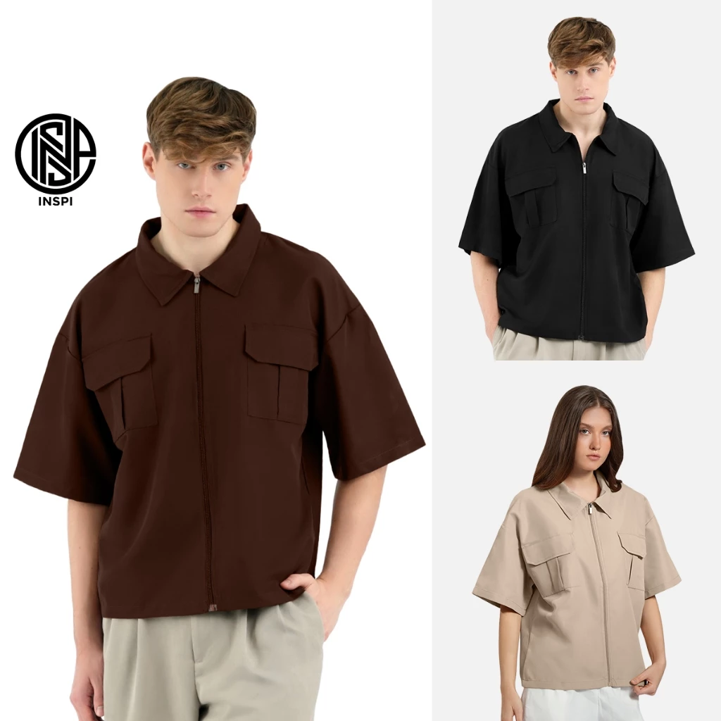 42% OFF INSPI Boxy Polo with Pockets for Men Full Zipper Breathable Premium Korean Top for Women Collection